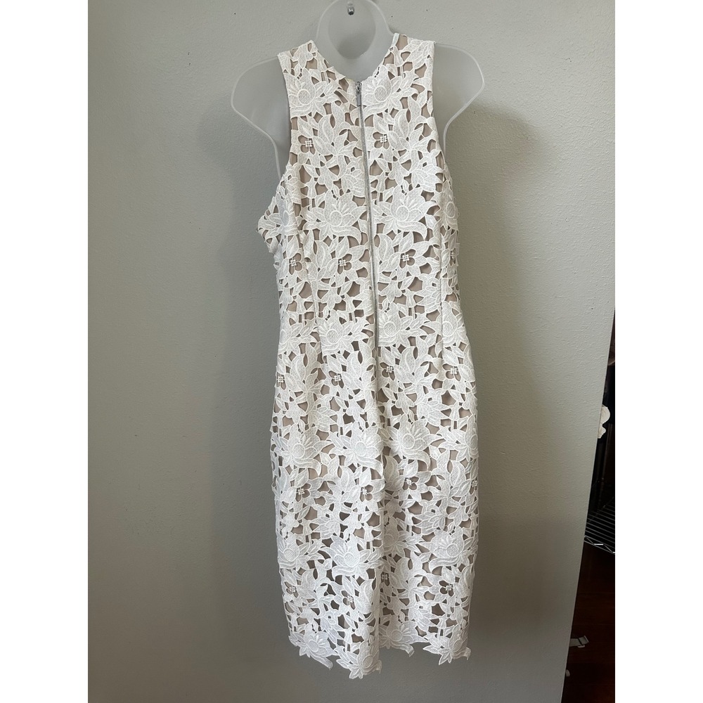 Antonio Melani White Floral Lace Sheath Dress Tan Lining Sleeveless Size 12 - Picture 2 of 7